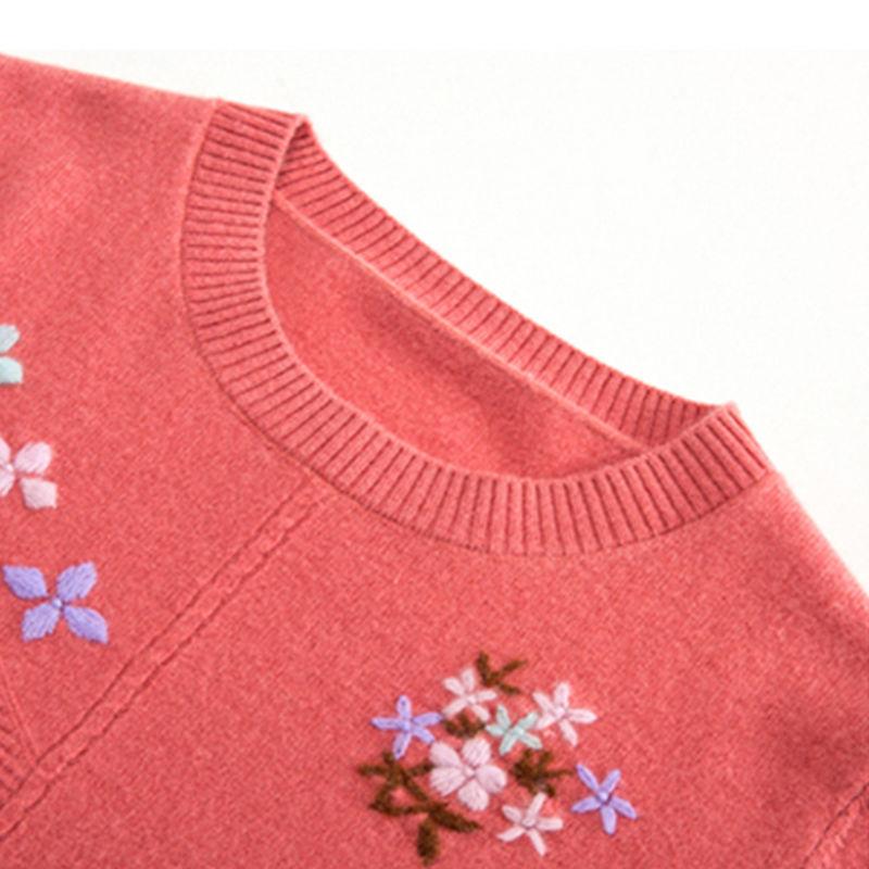 Весна Осень Женский свитер с круглым вырезом Вышитый свободный трикотажный свитер больших размеров Трикотажный топ с эластичным вязанным узором