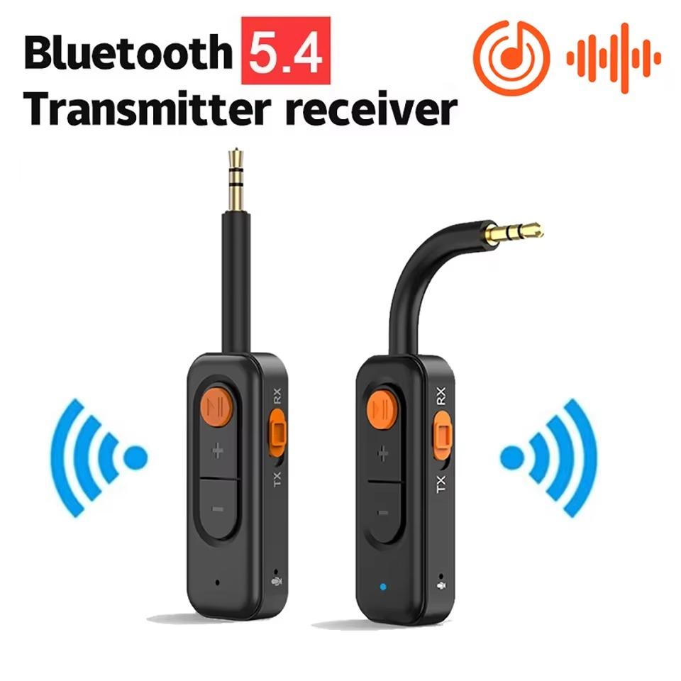 Bluetooth 5.4 Аудиопередатчик-приемник с микрофоном 3,5 мм AUX Стерео Музыка 2 в 1 Беспроводной адаптер Громкая связь Для ТВ ПК Самолета Автомобиля