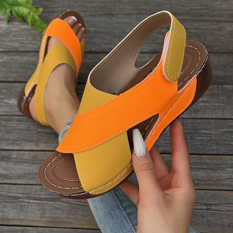 Large Size Wide Strip with Beach Slope Heel Thick Sole Fish Mouth Sandals Summer New Rocking Shoes
