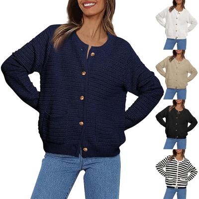 Женские свитера-кардиганы, осенние вязаные кардиганы на пуговицах с открытым передом и длинными рукавами, верхняя одежда с карманами
