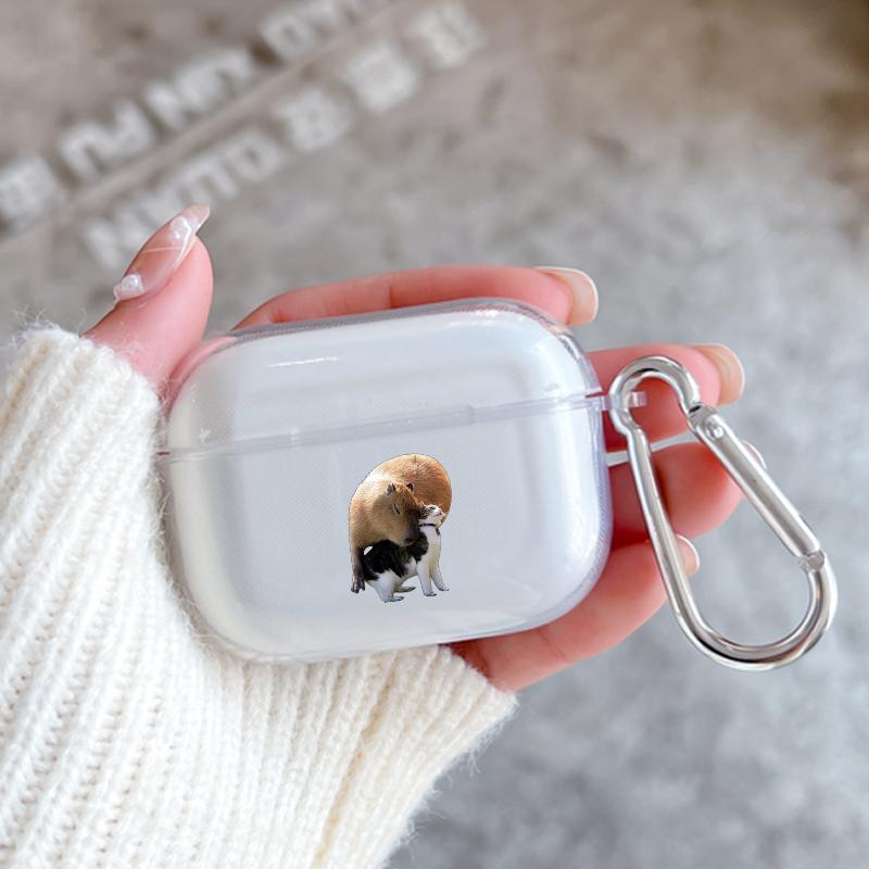 Милый Мультяшный Капибара Кот С Крючком Чехол Для AirPods 2 3 1 Чехлы Для Apple AirPods Pro 2 Прозрачный Мягкий Чехол Для Наушников
