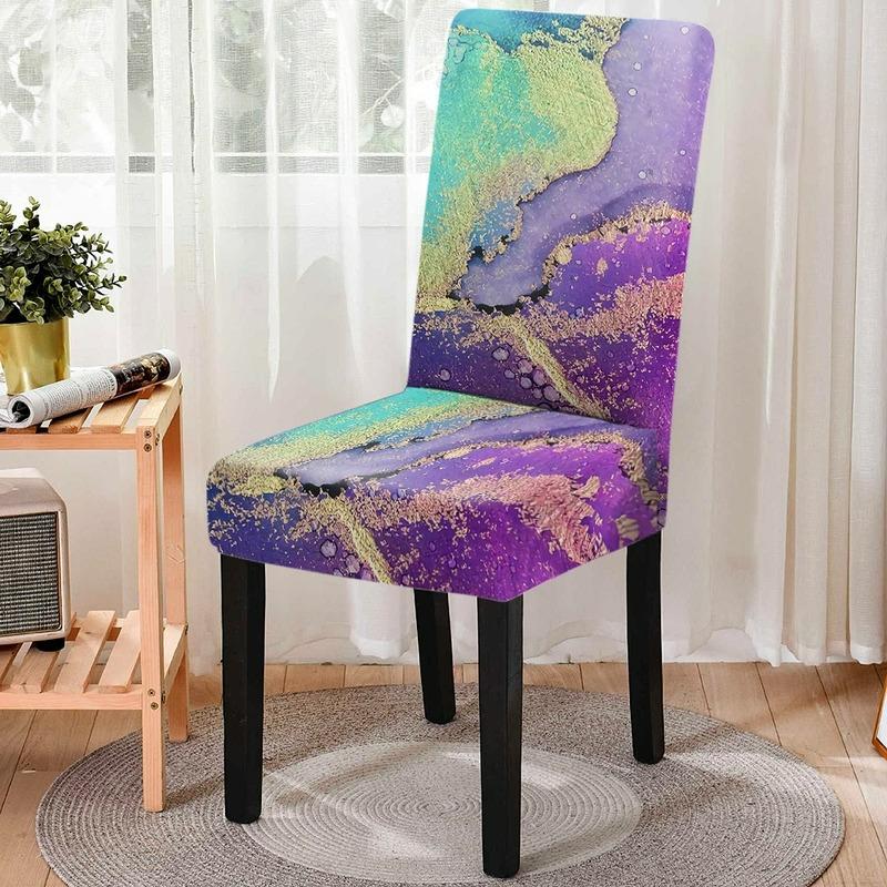 Противообрастающий чехол для обеденного стула из спандекса с мраморным узором, противообрастающий чехол на сиденье «все включено», съемный защитный чехол для высокой спинки