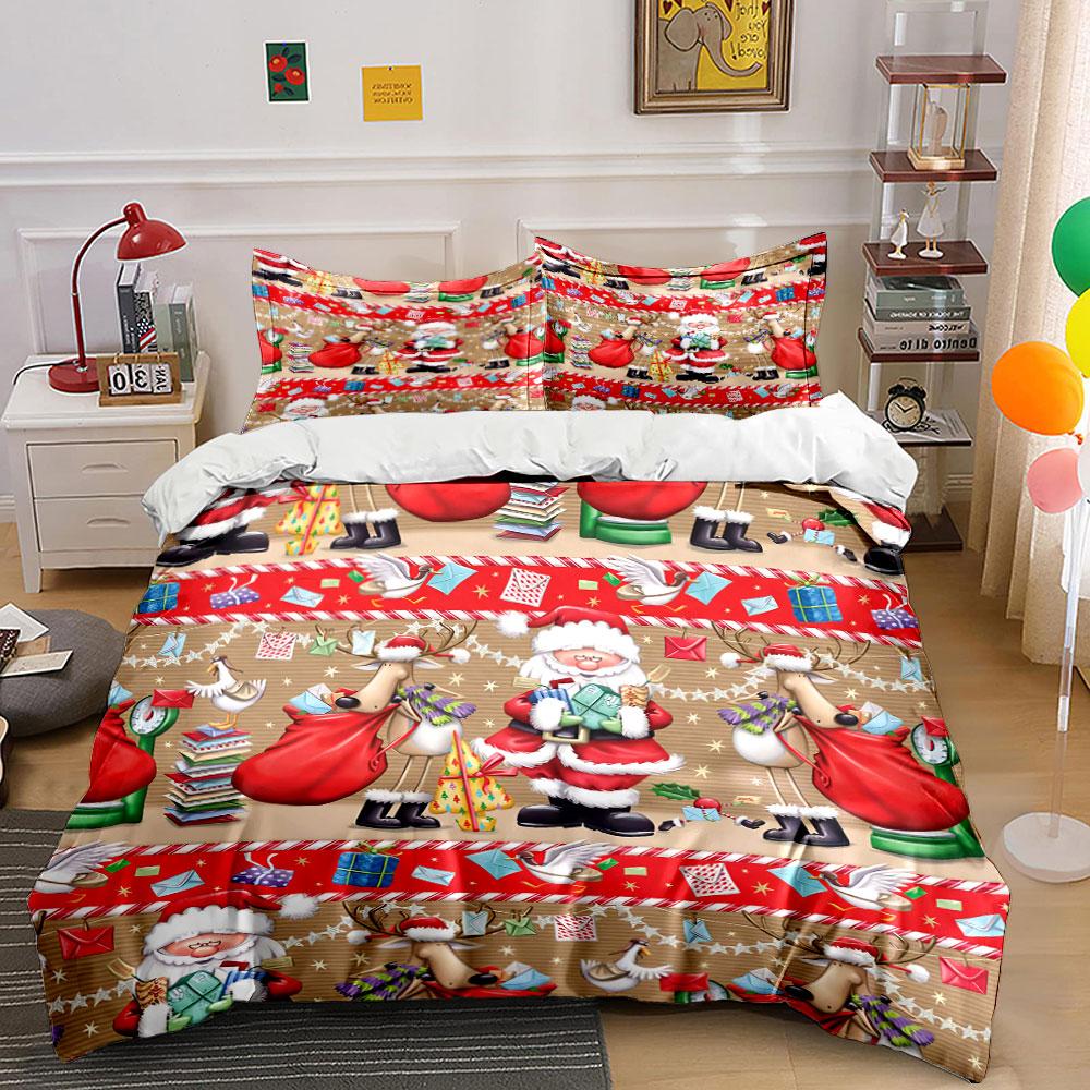 Santa and Reindeer Holiday Print Bedding Duvet Cover Set Duvet Cover Pillowcases (1*Duvet Cover 2*Pillowcases, without duvet insert)