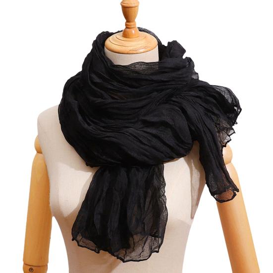 Yousheng Women Pleated Scarf Thickened Weave Autumn Winter Scarf Solid Color Breathable Shawl Headscarf Outfit Accessories