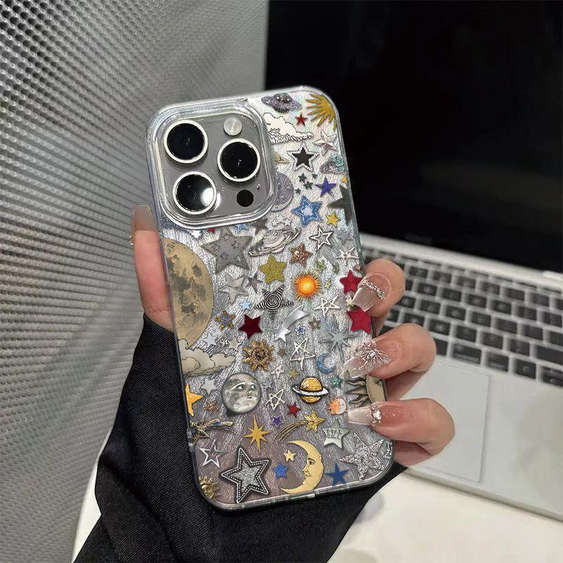 Чехол для телефона со звездами, планетами, солнцем и луной для iPhone 17e 16e 17 Air 16 Plus 15 14 13 12 11 Pro Max INS Защитный модный лазерный чехол