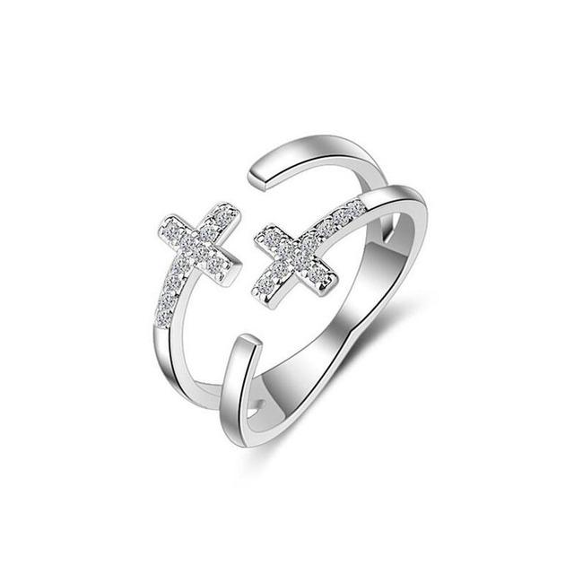 925 Sterling Silver Trendy Cross Finger Ring Size Adjustable Silver Jewelry Crystal Rings For Women Wedding Party Jewelry Gift