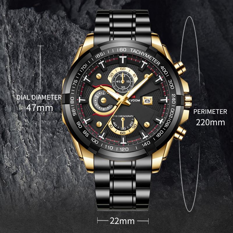 VA VA VOOM Fashion Brand Men Quartz Watch Chronograph Stainless Steel Business Quartz Clock Military Sport Waterproof Watch Man Relogio Masculino