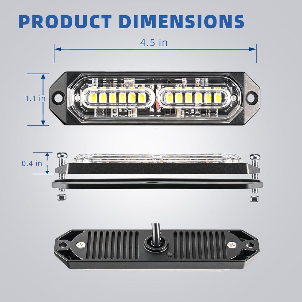 8Pcs Amber White Surface Mount Emergency Strobe Lights For Trucks, Ultra Slim Grille Warning Flashing Light Bar For Vehicles/Car