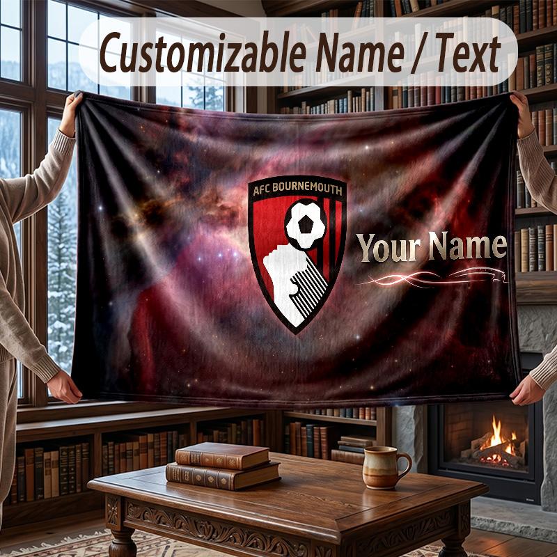 Custom Name Flannel Throw Blanket Bournemouth Football Pattern Warm Home Decoration