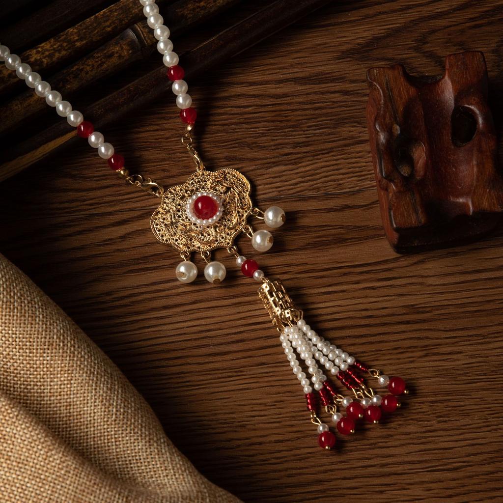 Red Yingluo New Chinese Back Cloud Long Tassel Ruyi Collar Necklace Wedding Horse Dress Engagement Toast Accessories