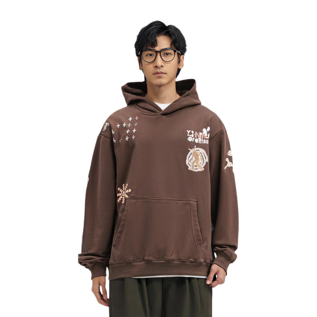 Li Ning Graphic Print Hooded Sweatshirt Unisex Sweatshirt Brown AWDT703-3