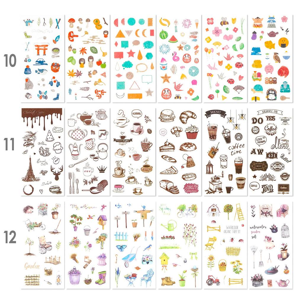 Декоративный набор наклеек для взрослых, дизайны 72 листа, 12 тем, японские бумажные наклейки, различные декоративные наклейки, самоклеящиеся наклейки, граффити-патчи