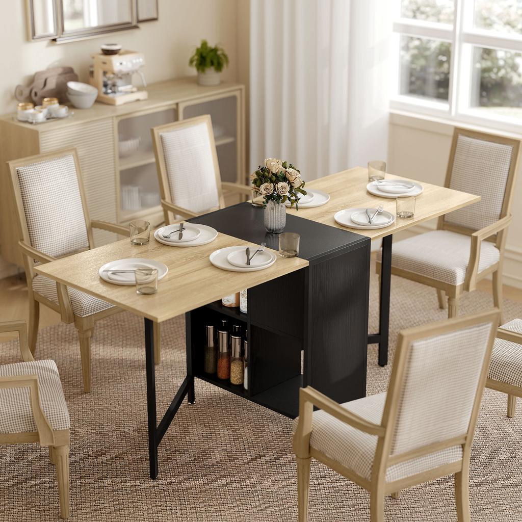 Folding Table Dining Table Side Table Oak Metal Frame Kitchen Living Room Dark Wood Color+Black