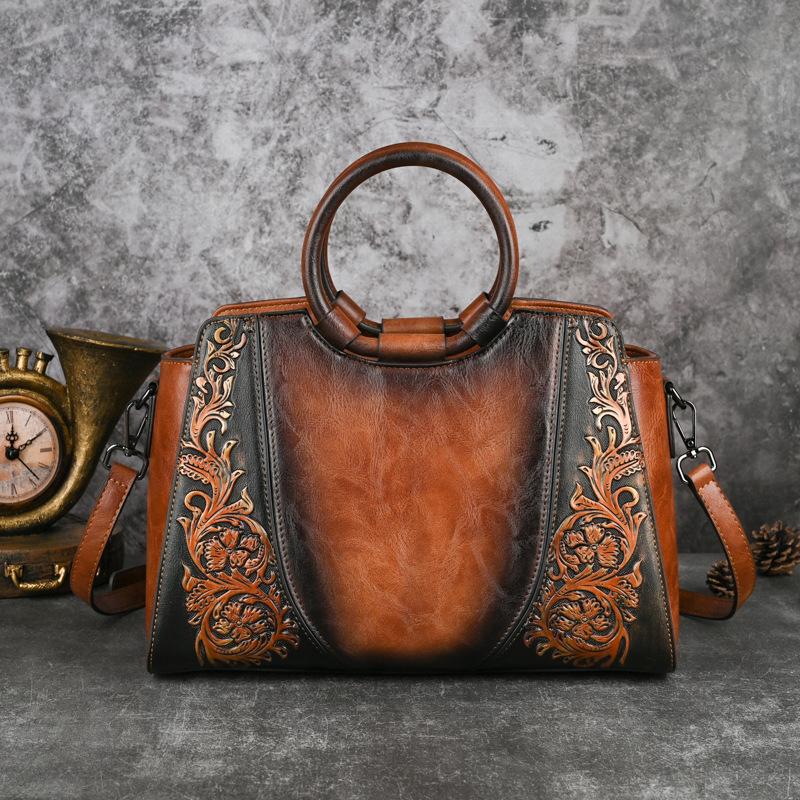 Цветочная женская сумка-тоут Винтажная женская кожаная сумочка Новая модная женская сумка через плечо или кроссбоди
