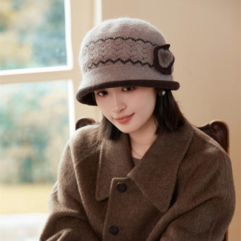 Вязаная шапка-бини из кроличьей шерсти, флисовая шапка-ведро для пожилых, элегантная теплая шерстяная шапка для повседневной и формальной одежды, снаряжение для холодной погоды, текстурированный головной убор