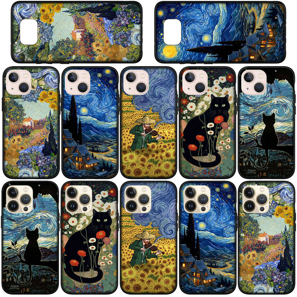 Phone Case for Samsung Galaxy S24 S23 iPhone 15 14 Xiaomi Redmi Note 13 12 11 8 10 9 Pro Max X XR OPPO A15 Huawei Starry Night Van Gogh Painting Cover