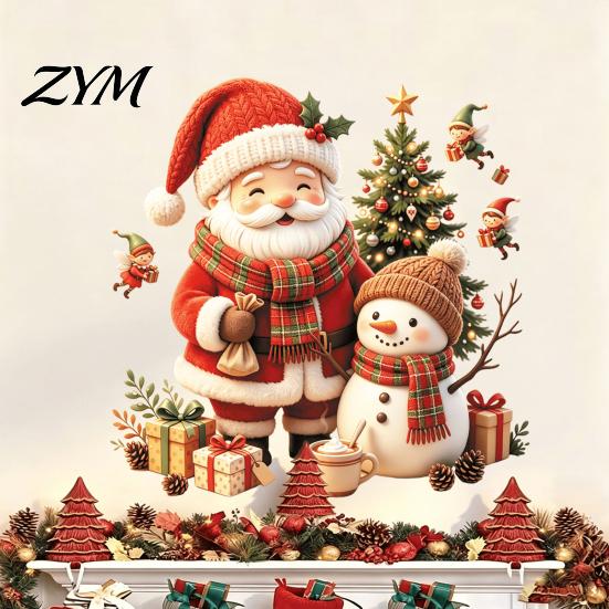Self Adhesive Christmas Glass Decals Cute Santa Snowman Wall Decals, Removable PVC Stickers with Holiday Festive Window Elf Gift Elements, Decor
