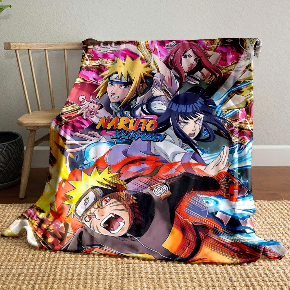 Dynamic anime scene featuring vibrant characters with fiery and glowing effects. for all seasons blanket lunch break throw gift