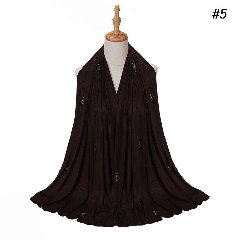 Модный фактурный трикотажный хиджаб Мусульманский однотонный шарф Креповый хиджаб со стразами Мягкие исламские шали Платки Повязка на голову для женщин