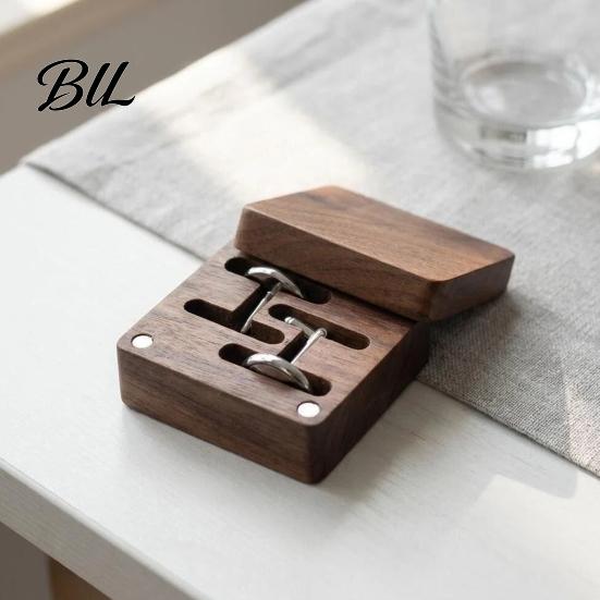 High-end Cufflink Container Walnut Box, Solid Wood Magnetic Closure Storage Case for Men, Jewelry Box Small Organizer Rings Necklace, Gift Men
