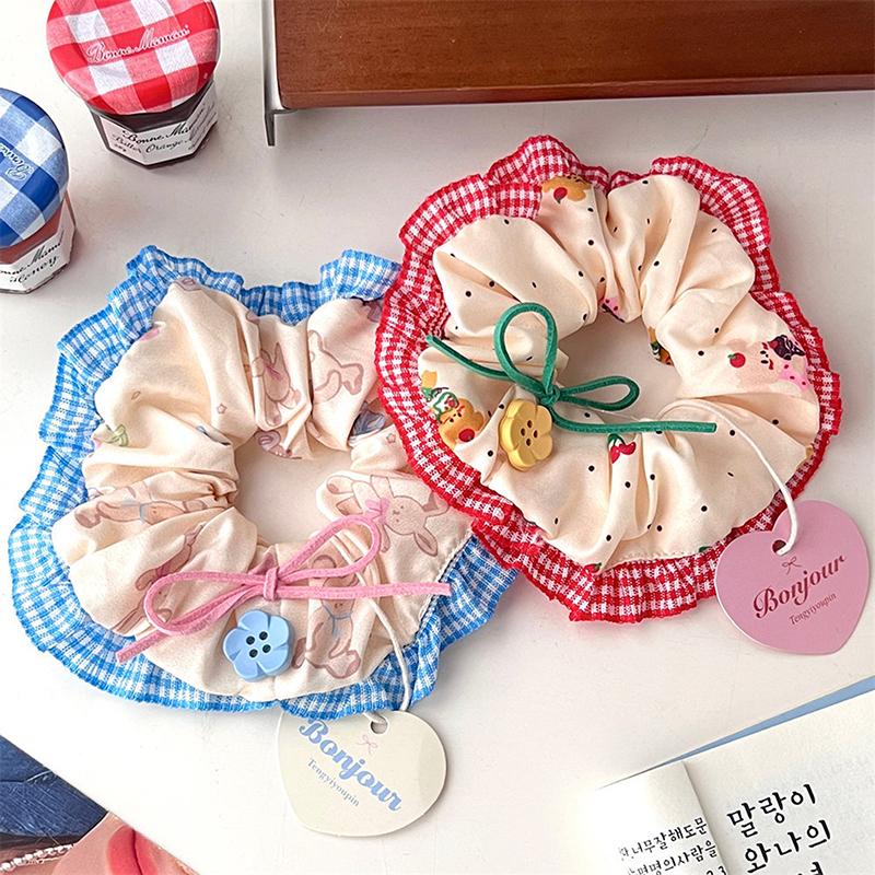 1Pc Girl Head Rope Bow Lace Hair Tie Large Intestine Hair Ring Women Scrunchies Korean Style Headwear Hair Rope