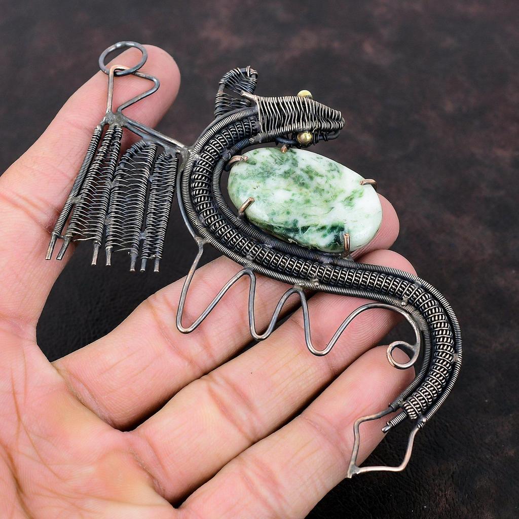 Кулон с деревом и агатом, кулон в медной проволоке, кулон ручной работы с драгоценным камнем, чудесный кулон с драконом, подарок на помолвку, кулон с деревом, агатом, медные украшения