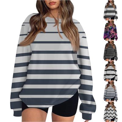 Женские модные топы, повседневные свободные пуловеры с круглым вырезом и длинными рукавами