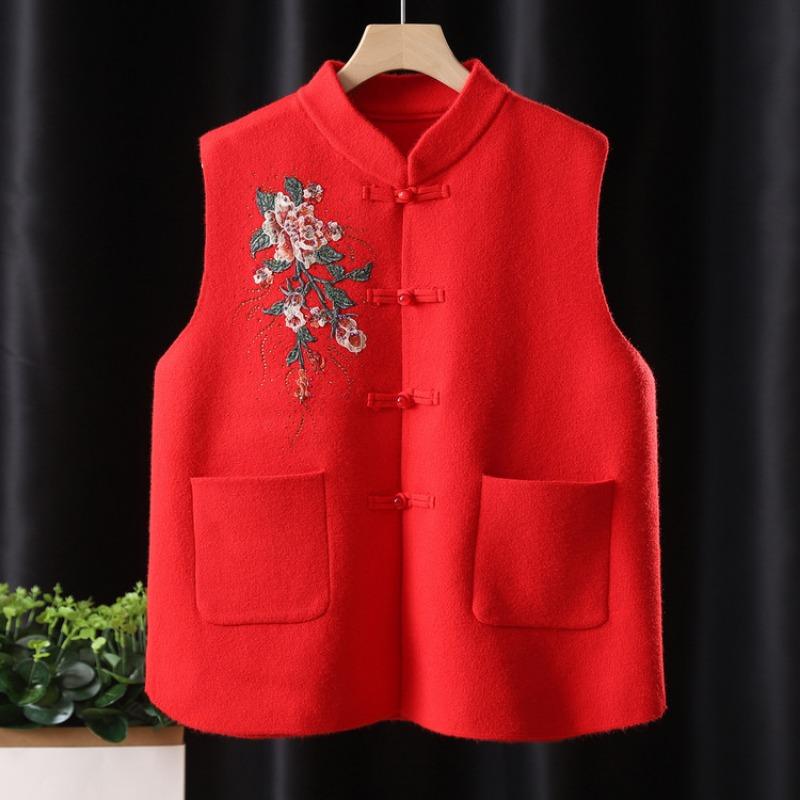 Spring and Autumn Velvet Vest Grandma Wear Thickened Vest Jacket Mother Old Man On Clothes Autumn Clothes Embroidery