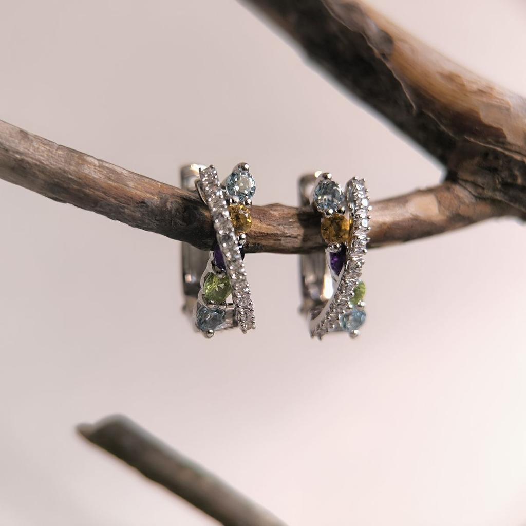 Серебряные серьги с натуральным аметистом 1.553ct, цитрином, хризолітом, топазом (2193265)