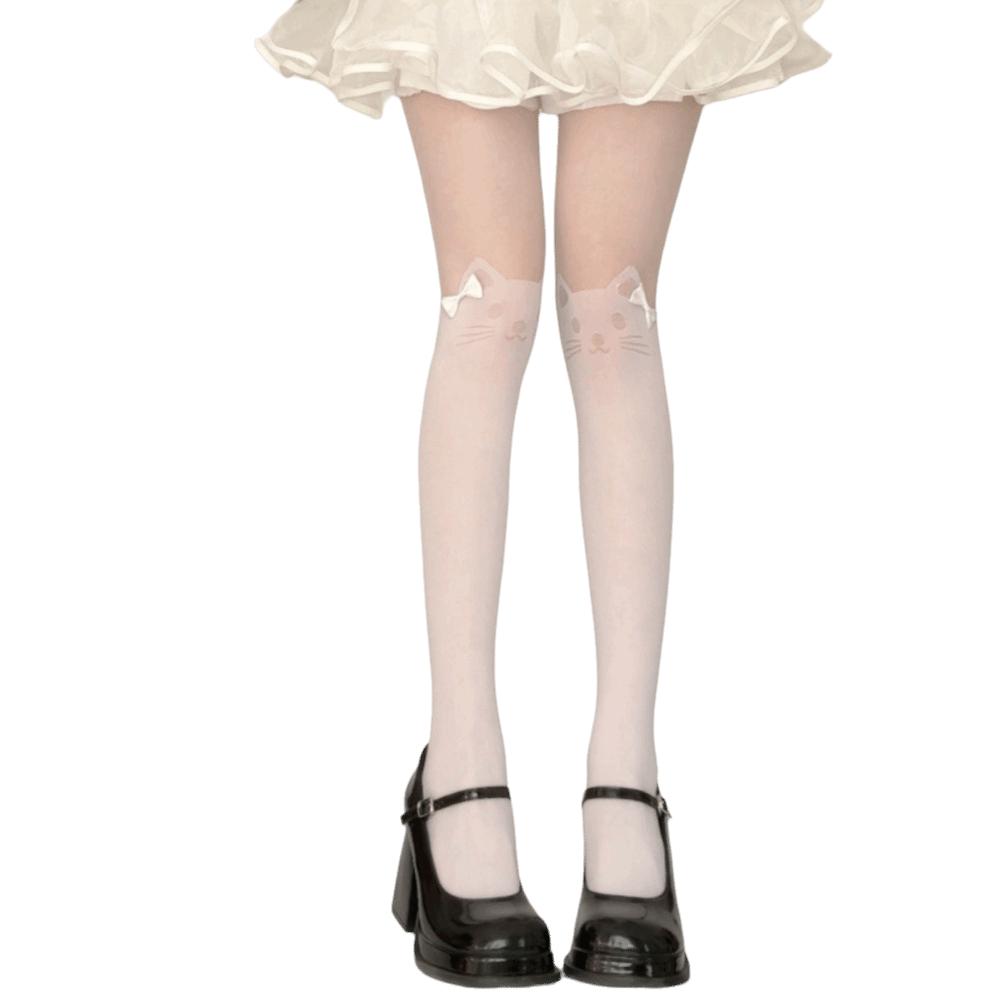 Милые гольфы до колена Романтические чулки до бедра Модные носки с принтом кошек Женские