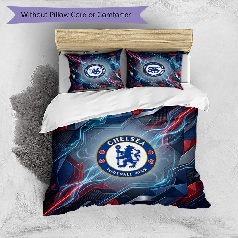 Chelsea FC Pattern Printed 3PCS Bedding Set Soft Skin-Friendly Washable Duvet Cover & Pillowcases Set All Season Bedroom