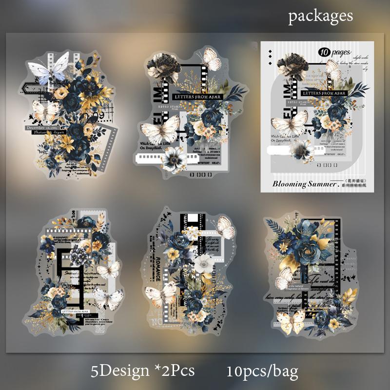 Mr. Paper, 6 Styles, 10pcs/pack, Flower English Element Stickers, Scrapbook Collage, Picture Book Gift Card Decoration Stickers