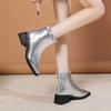 New Women Chunky Ankle Shoes 2024 Winter Mid Heels Chelsea Boots Designer Square Toe Boots Pumps Zipper Walking Trend Snow Botas