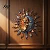 Mysterious Wall Art Metal Sun Outdoor Decor, Outside Moon & Face Art, Rust Modern Relief Ornament Proof Sculpture, Ideal for Yard Patio Garden