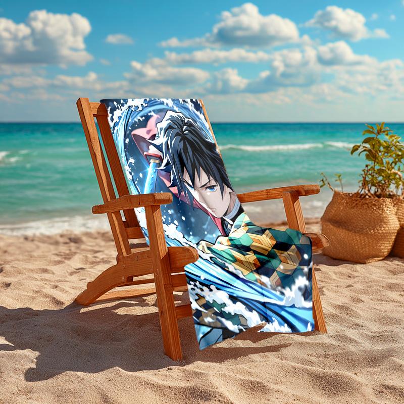 1pc Tomioka Giyuu Beach Towel, Comfortable and Thick, and Swimming/Bath/Picnic/Camping Towel, Suitable for Seaside Beaches