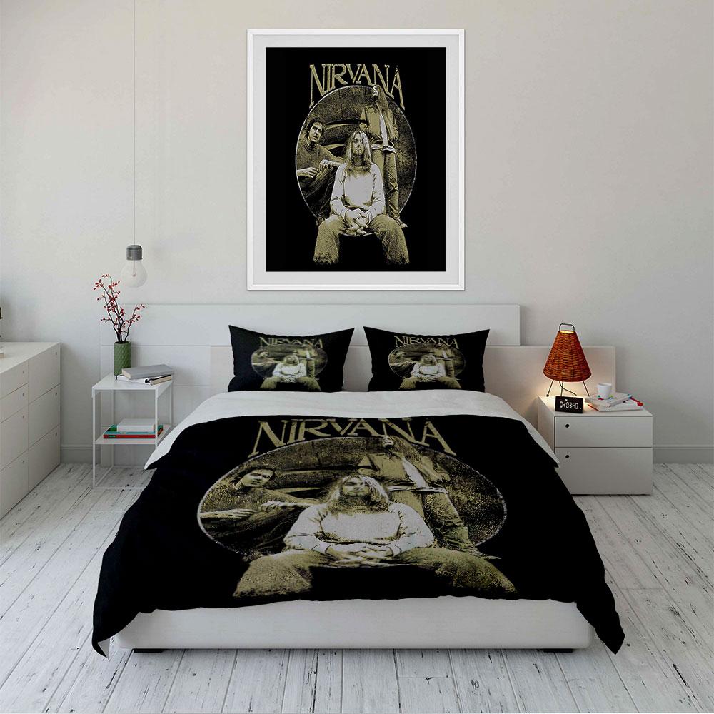 Vintage Nirvana Band Graphic Bedding Duvet Cover Set Duvet Cover Pillowcases (1*Duvet Cover 2*Pillowcases, without duvet insert)
