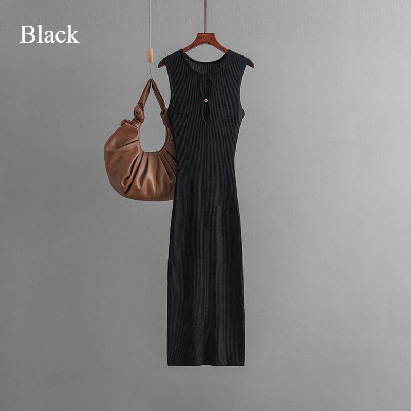 New Vintage Dress Senior Ice Silk Sleeveless Round Neck Slim Knit Mid-length Summer Sexy Base Dress