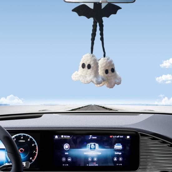 1 Pair Cartoon Ghost Pendant Crochet Car Mirror Hanging Accessories