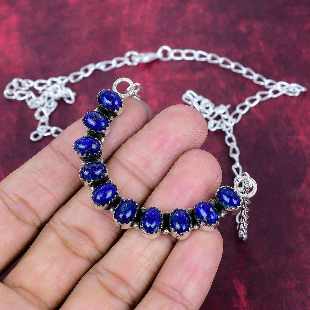Ожерелье из лазурита Ювелирные изделия ручной работы, ожерелье из стерлингового серебра 925 пробы Дизайнерские украшения из драгоценных камней Регулируемая цепочка Ожерелье Подарок для мамы