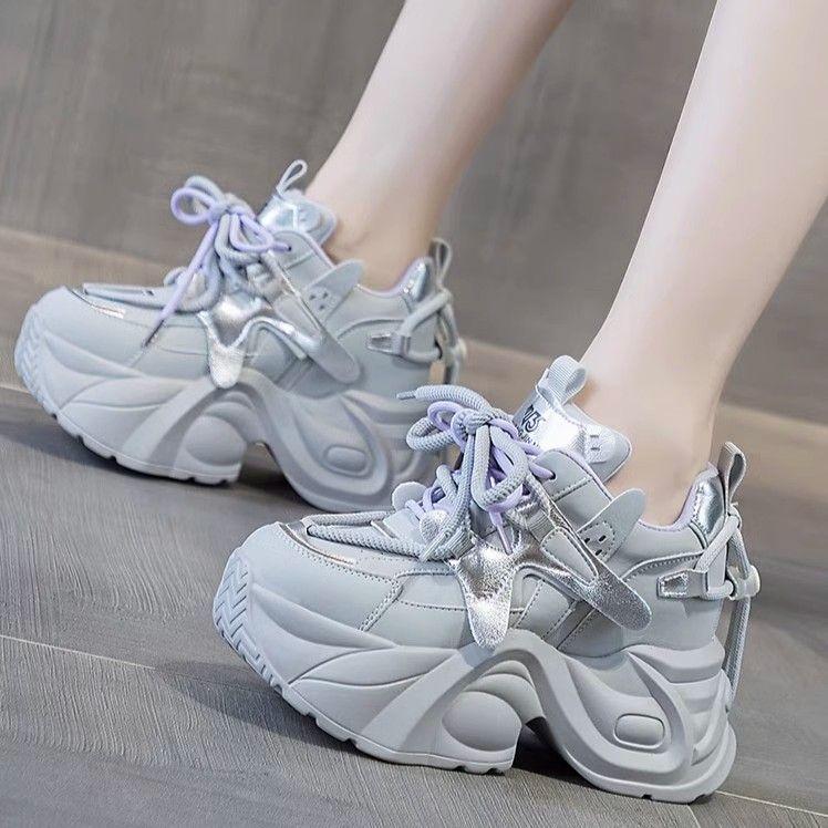 Новые весенне-осенние женские туфли на высоком каблуке, туфли на платформе в стиле «папиных кроссовок», с внутренней высотой, увеличивающей рост, супермягкие «папины кроссовки», спортивная повседневная обувь для широкой стопы