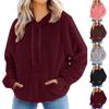 Women's Casual Pullover Warm Plush Hoodie Coat Solid Color Pocket Loose Coat
