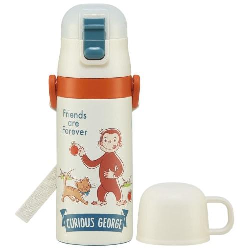 Skater 2WAY Straw with Cup Stainless Steel Kids Water Bottle 350ml Curious George Boys SKCP3-A
