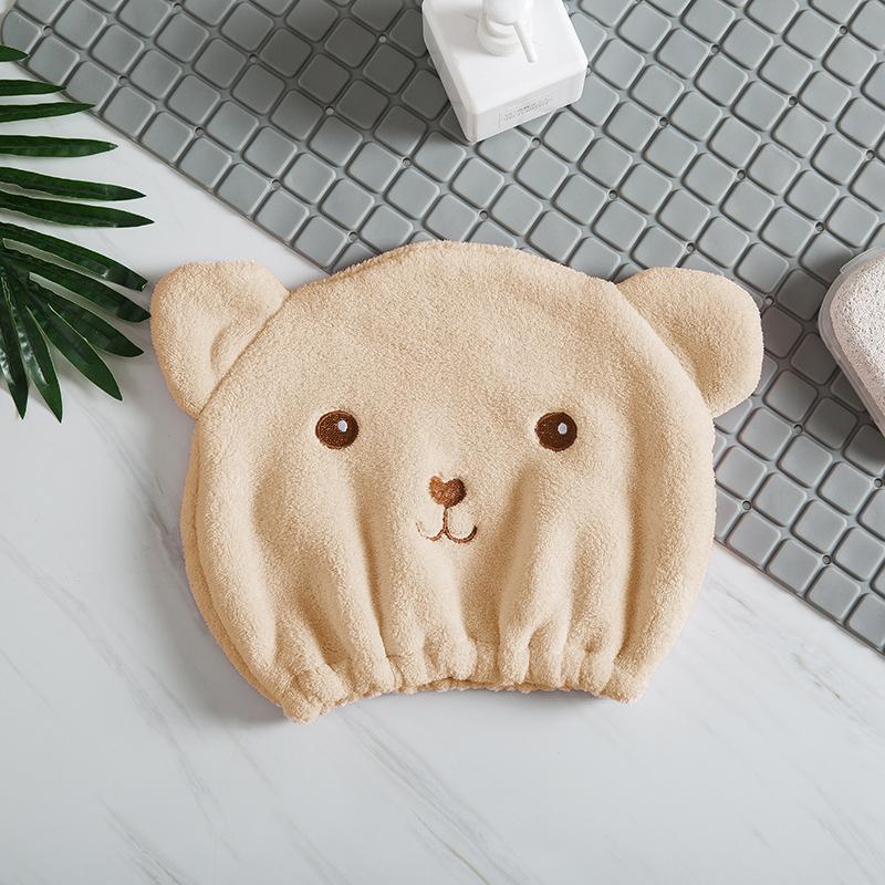 Quick-Drying Absorbent Hair Drying Cap for Women - Thick Microfiber,  Cute Bear Embroidery, Shower Head Towel