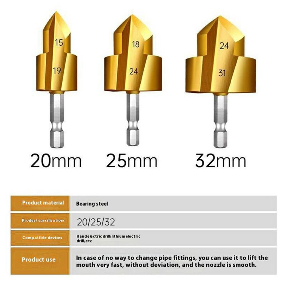 3Pcs/Set 3 Flute 20+25+32mm HSS Hex Shank PPR Pipe Reamer Drill Bit Step Drill Hole Opener for Water Pipe Expansion