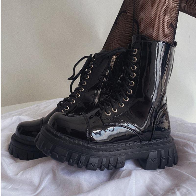 Короткие женские ботинки Combat Boots в стиле панк, водонепроницаемые женские ботинки на шнурках, байкерские ботинки New Rock In Y2k