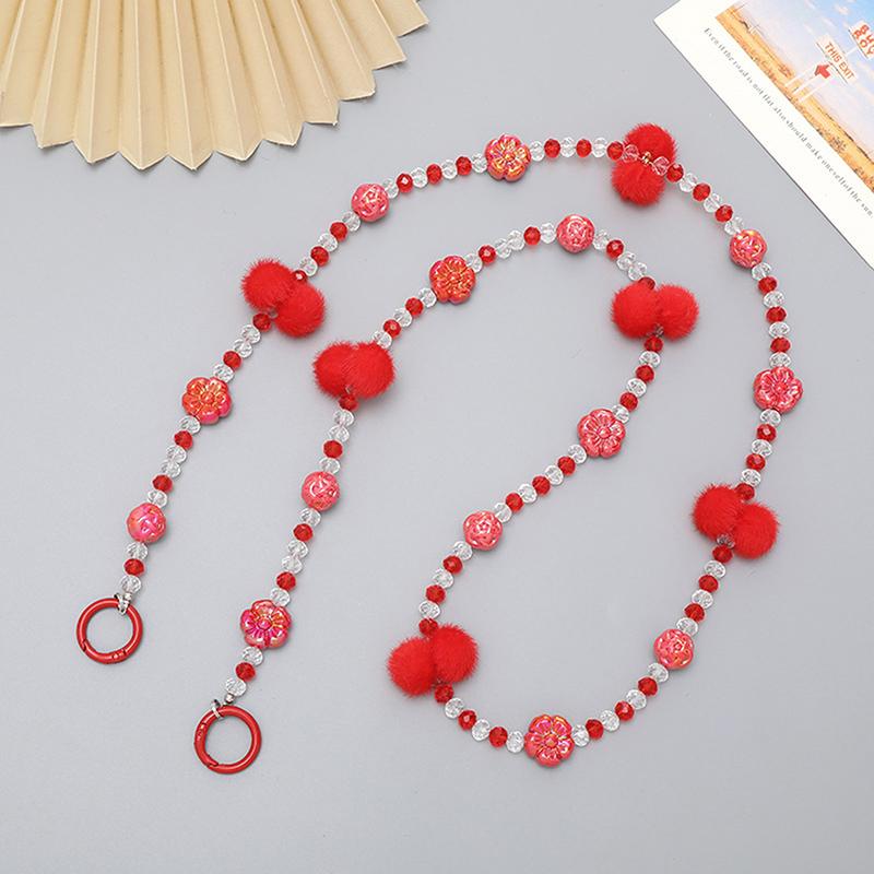 Plush Bead Crossbody Chain Phone Strap Crossbody Lanyard Backpack Lanyards Long Mobile Phone Rope Pendant Camera Strap