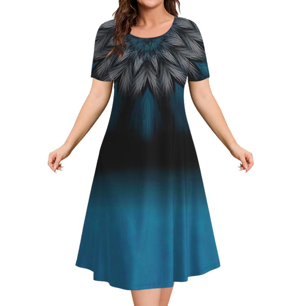 Fashion Elegant Women’S Dresses Loose A-Line Dress Women Shorty-Sleeved Top Simplicity Flowers Casual Ladies Pullover Clothing