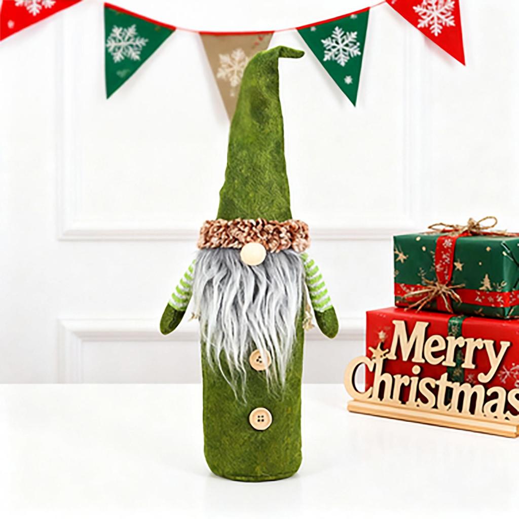 Mingguan Christmas Faceless Old Man Wine Bottle Cover Set - Non-Woven Fabric, European and American Style, 2-Piece Decoration Cover
