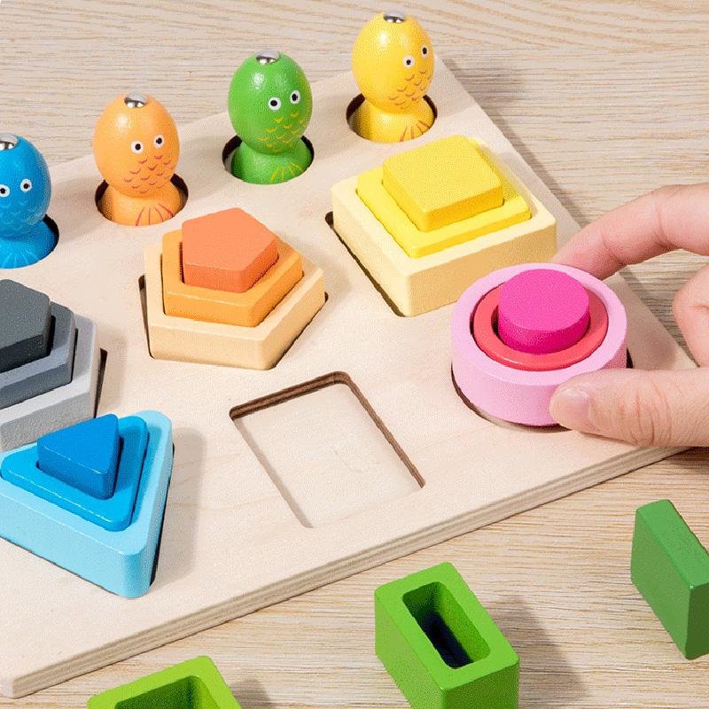 Wooden Color Shape Cognitive Classification Matching Puzzle Children's Magnetic Fishing Montessori Learning Educational Toys