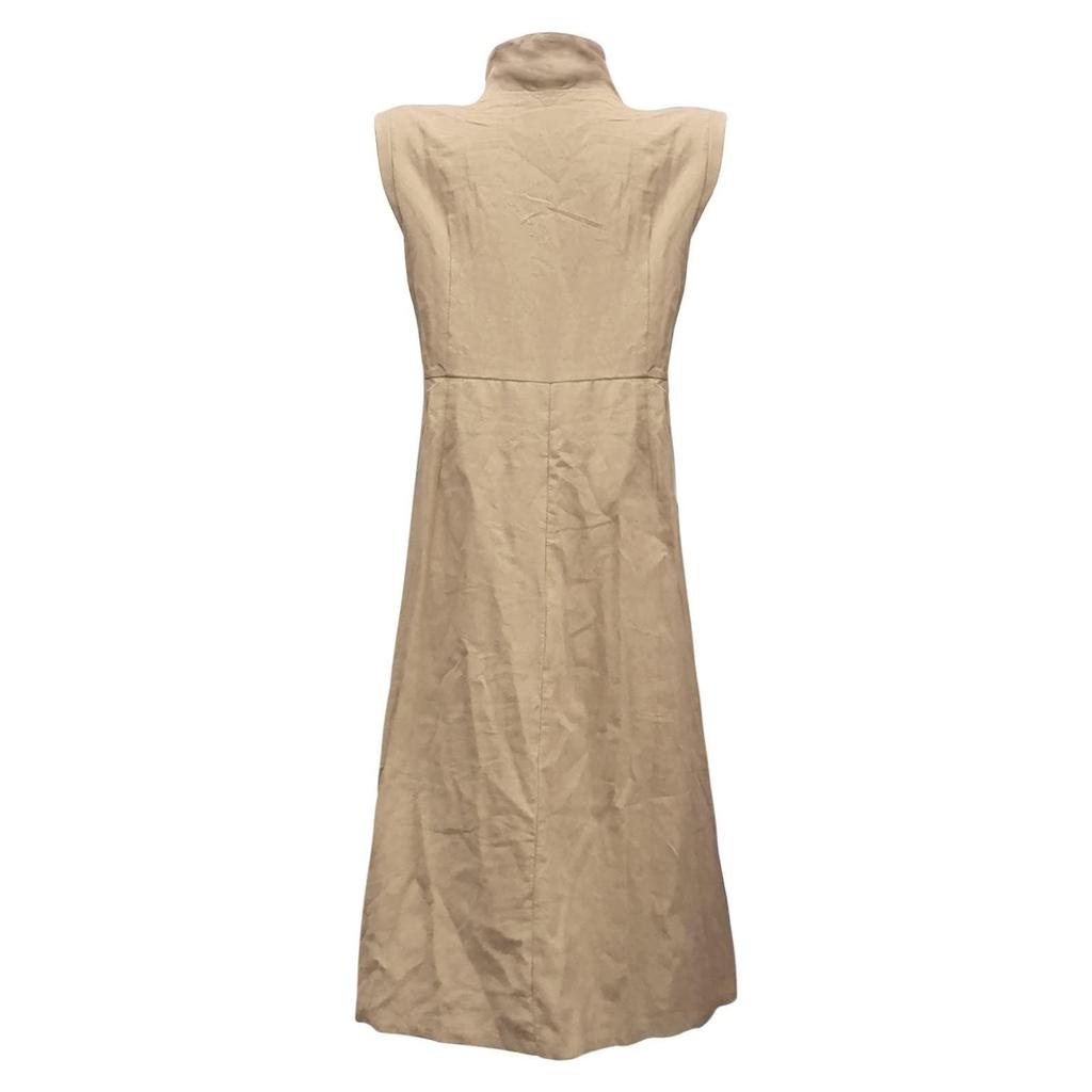 Women's Casual Summer Business Work V-Neck Sleeveless Button-Up Shirt Midi Dress With Pockets Dress